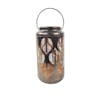 9-inch solar LED bronze lantern with tropical leaf design.