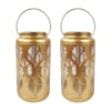 Bliss Outdoors Set of 2 9-inch Solar LED Gold Lanterns with Tropical Leaf Design.