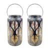 Bliss Outdoors Set of 2 9-inch Solar LED Silver Lanterns with Tropical Leaf Design.
