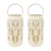 Bliss Outdoors Set of 2 9-inch Solar LED Antique White Lanterns with Tropical Leaf Design.