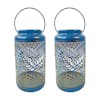 Bliss Outdoors Set of 2 9-inch Solar LED Blue Lanterns with Berry Leaf Design.