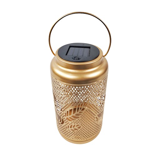 Top-angled view, showing the solar panel on the gold lantern.