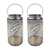 Bliss Outdoors Set of 2 9-inch Solar LED Silver Lanterns with Berry Leaf Design.