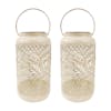 Bliss Outdoors Set of 2 9-inch Solar LED Antique White Lanterns with Berry Leaf Design.
