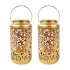 Bliss Outdoors Set of 2 9-inch Solar LED Gold Lanterns with Rose Design.
