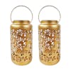 Bliss Outdoors Set of 2 9-inch Solar LED Gold Lanterns with Rose Design.