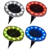 4-pack of solar LED plastic disc lights, lit up different colors.