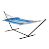 Blue Stripe Ventaleen hammock secured onto a stand.