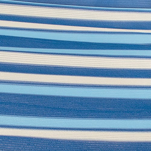 Close-up of the fabric and pattern, showing the blue, light blue, and white stripes.