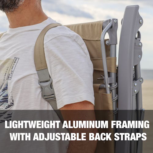 Lightweight aluminum framing with adjustable back straps.