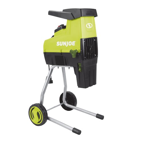 Left-angled view of the Sun Joe 15-amp Silent Electric Wood Chipper and Shredder.