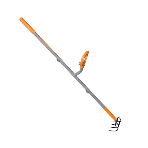 Right-side view of the ErgieSystems 54-inch Steel Shaft Garden Soil Cultivator with 4 tines.