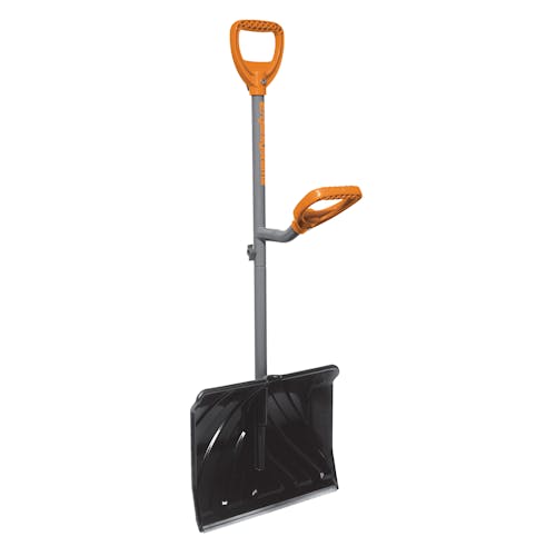 Angled view of the ErgieSystems 18-inch Steel Shaft Impact Resistant Snow Shovel.