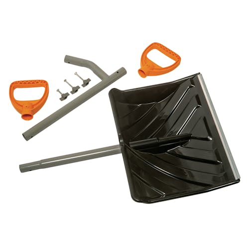 Unassembled ErgieSystems 18-inch Steel Shaft Impact Resistant Snow Shovel.