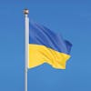 3-foot by 5-foot Ukrainian National Flag on a flag pole waving in the wind.
