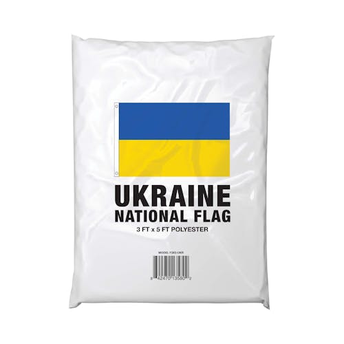 Packaging for the 3-foot by 5-foot Ukrainian National Flag.