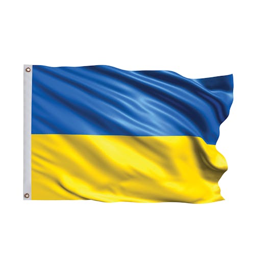 3-foot by 5-foot Ukrainian National Flag waving.