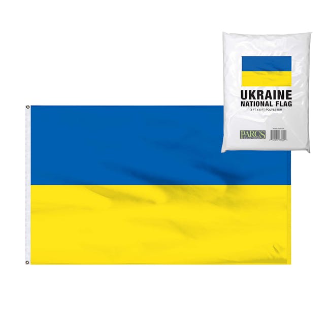 3-foot by 5-foot Ukrainian National Flag with packaging.
