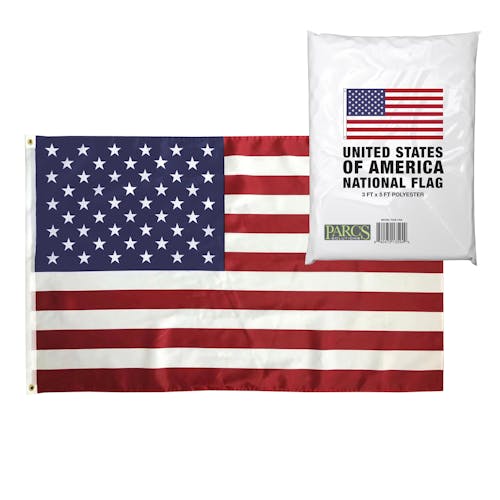 3-foot by 5-foot American National Flag with packaging.