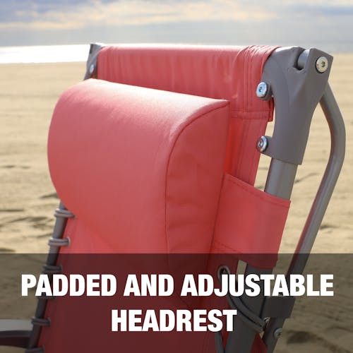 Padded and adjustable headrest.