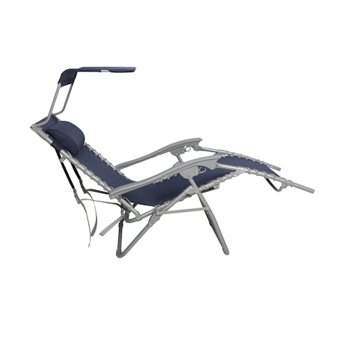 Right-side view of a reclined navy color Beach Recliner.