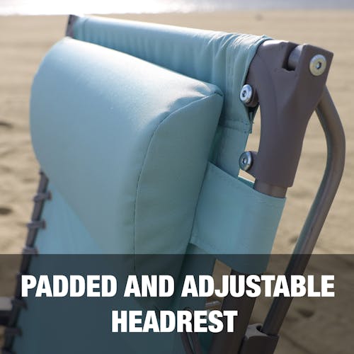 Padded and adjustable headrest.
