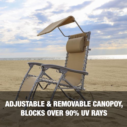 Adjustable and removable canopy that blocks over 90 percent of UV rays.