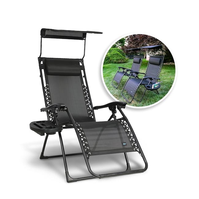 Bliss Hammocks Zero Gravity Chairs with inset image of products set up