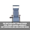The rust-resistant powder coated steel frame provides durability, chip resistance, and long-lasting color.