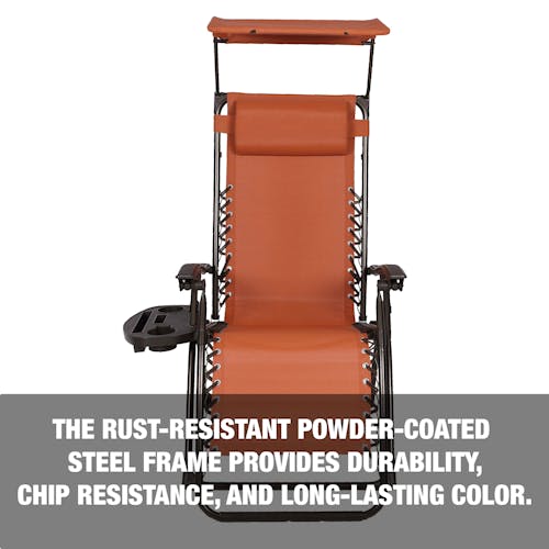 The rust-resistant powder coated steel frame provides durability, chip resistance, and long-lasting color.
