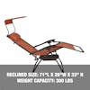 Reclined size: 71 inches long, 26 inches wide, 33 inches high, with a weight capacity of 300 pounds.