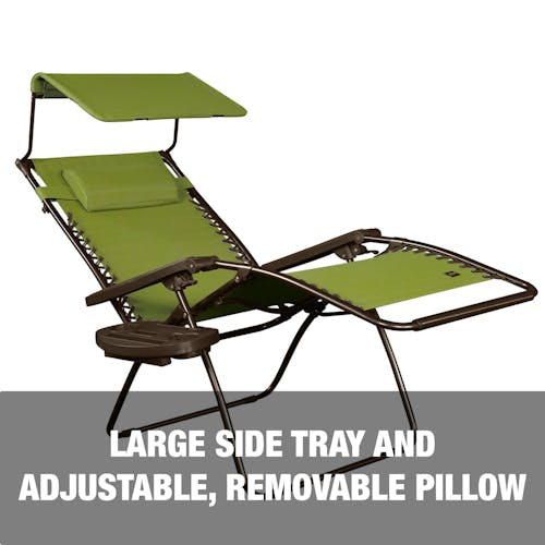 Large side tray and adjustable, removable pillow.