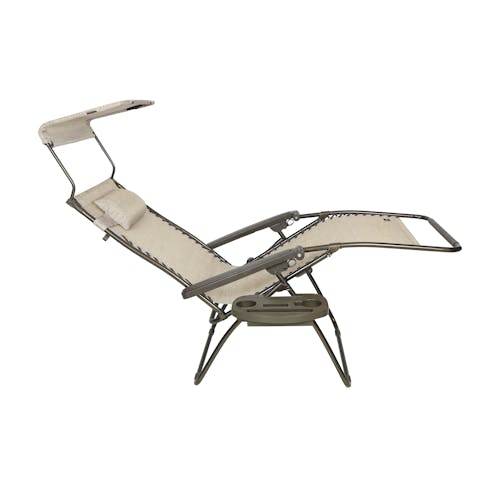 Side view of a reclined 33-inch sand zero gravity chair.