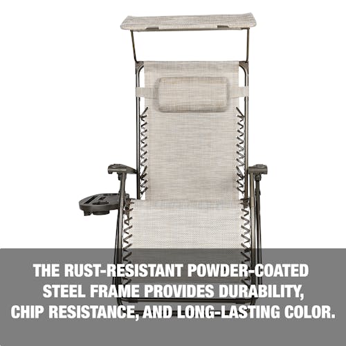 The rust-resistant powder coated steel frame provides durability, chip resistance, and long-lasting color.