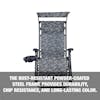 The rust-resistant powder coated steel frame provides durability, chip resistance, and long-lasting color.