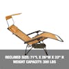 Reclined size: 71 inches long, 26 inches wide, 33 inches high, with a weight capacity of 300 pounds.