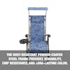 The rust-resistant powder coated steel frame provides durability, chip resistance, and long-lasting color.