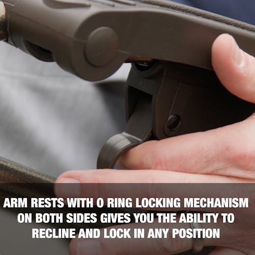 Arm rests with O-ring locking mechanism on both sides gives you the ability to recline and lock in any position.