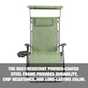 The rust-resistant powder coated steel frame provides durability, chip resistance, and long-lasting color.