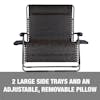 2 large trays and an adjustable, removable pillow.