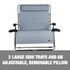 2 large trays and an adjustable, removable pillow.