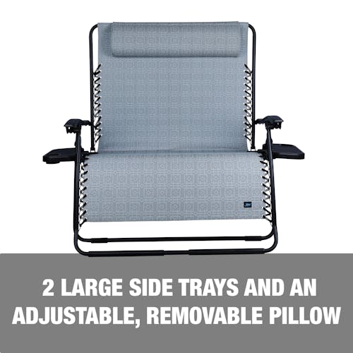 2 large trays and an adjustable, removable pillow.