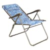 Angled view of a reclined 26-inch Blue Flower Reclining Sling Chair.