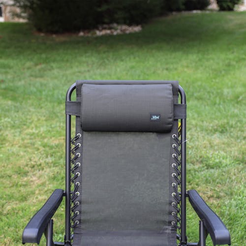Close-up of the headrest pillow on the 26-inch Black Reclining Sling Chair.