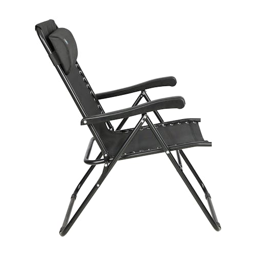 Side view of the 26-inch Black Reclining Sling Chair.