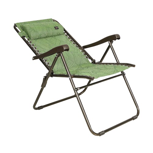 Angled view of a reclined 26-inch Green Banana Leaves Reclining Sling Chair.