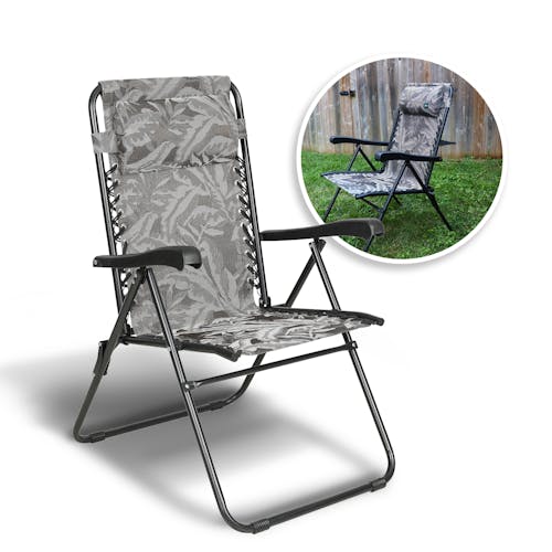 Bliss Hammocks reclining sling chair with inset image of product in use