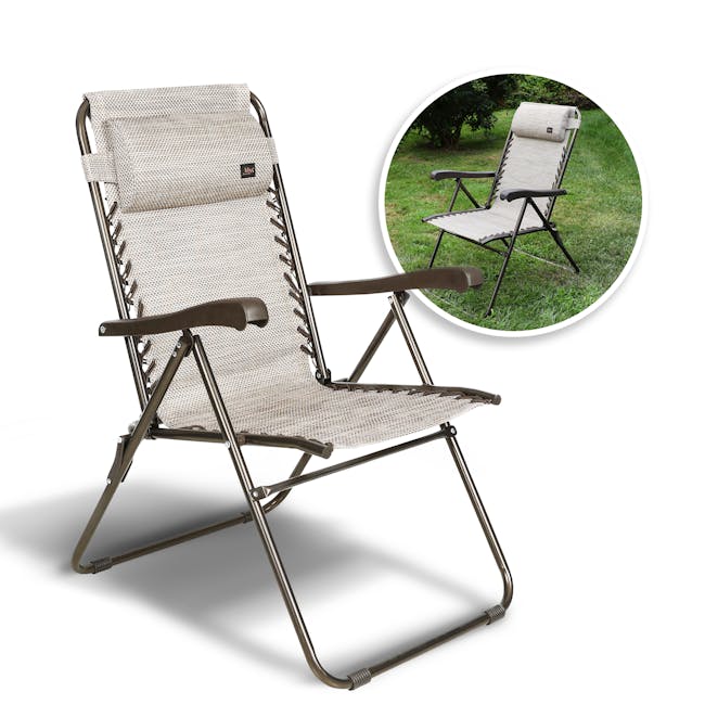 Bliss hammocks reclining sling chair with inset image of product in use