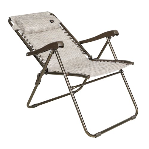 Angled view of a reclined 26-inch Sand Reclining Sling Chair.
