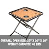 Overall open size: 20 by 20 by 20 inches, with a weight capacity of 40 pounds.